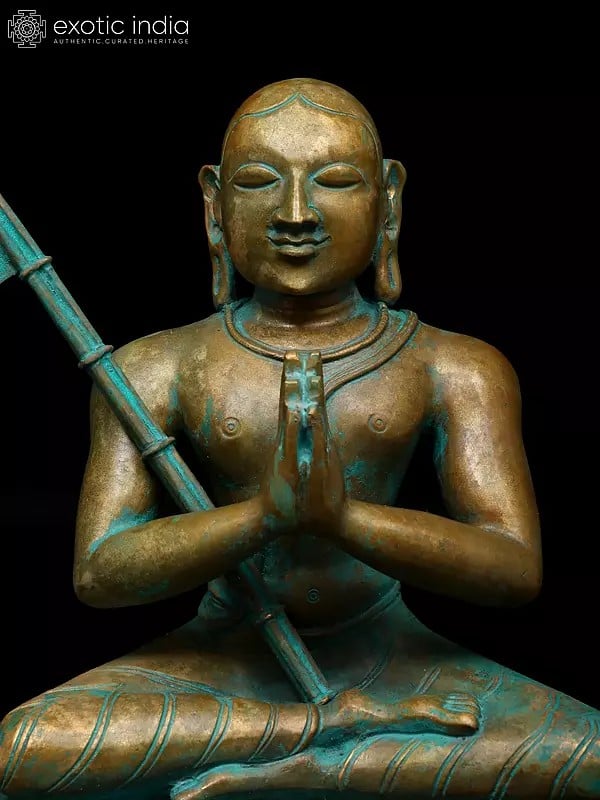 Exotic India 9" Sawmi Ramanujacharya - Indian Hindu Philosopher Guru And Social Reformer | Madhuchista Vidhana (Lost-Wax) | Panchaloha Bronze From Swamimalai 