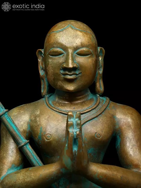 Exotic India 9" Sawmi Ramanujacharya - Indian Hindu Philosopher Guru And Social Reformer | Madhuchista Vidhana (Lost-Wax) | Panchaloha Bronze From Swamimalai 