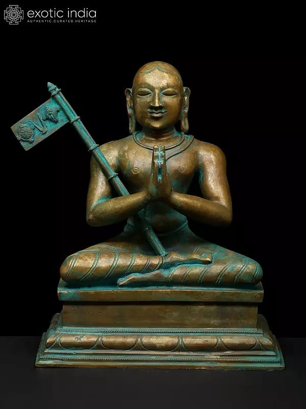 exotic india 9" Sawmi Ramanujacharya - Indian Hindu Philosopher Guru and Social Reformer | Madhuchista Vidhana (Lost-Wax) | Panchaloha Bronze from Swamimalai 