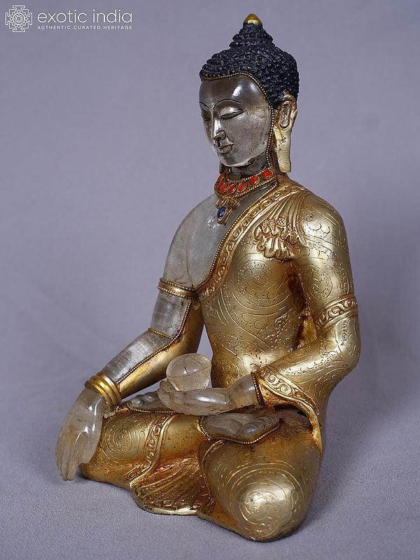 Exotic India 9" Seated Tibetan Buddhist Healing Buddha Crystal Statue From Nepal 