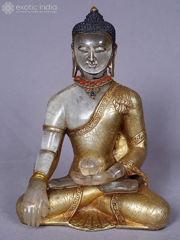 exotic india 9" Seated Tibetan Buddhist Healing Buddha Crystal Statue From Nepal 