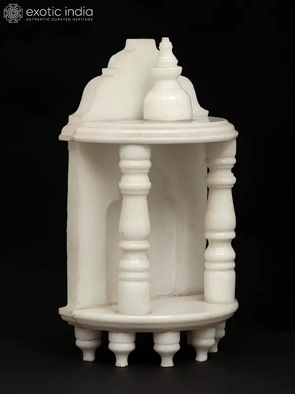 Exotic India 9" Small White Marble Temple | Wall Hanging 