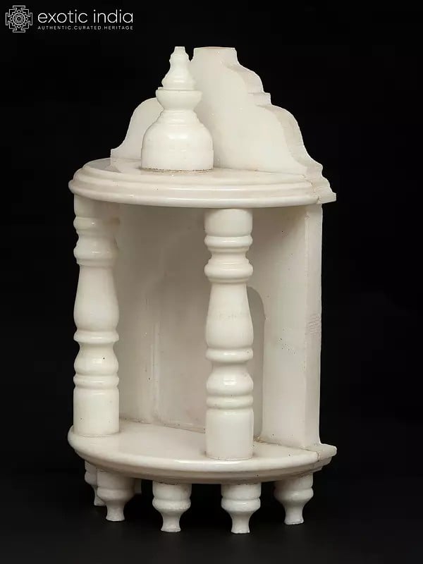 Exotic India 9" Small White Marble Temple | Wall Hanging 