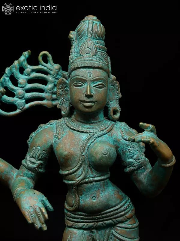 Exotic India 9" Standing Ardhanarishvara - Divine Union Of Shiva And Shakti | Madhuchista Vidhana (Lost-Wax) | Panchaloha Bronze From Swamimalai 