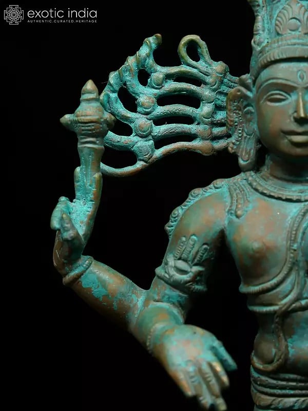 Exotic India 9" Standing Ardhanarishvara - Divine Union Of Shiva And Shakti | Madhuchista Vidhana (Lost-Wax) | Panchaloha Bronze From Swamimalai 