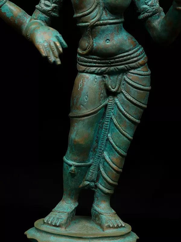 Exotic India 9" Standing Ardhanarishvara - Divine Union Of Shiva And Shakti | Madhuchista Vidhana (Lost-Wax) | Panchaloha Bronze From Swamimalai 