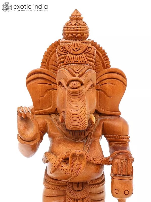 Exotic India 9" Standing Ganesha | Shivani Wood Statue 