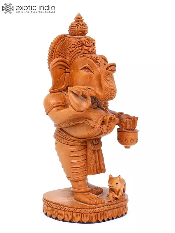 Exotic India 9" Standing Ganesha | Shivani Wood Statue 
