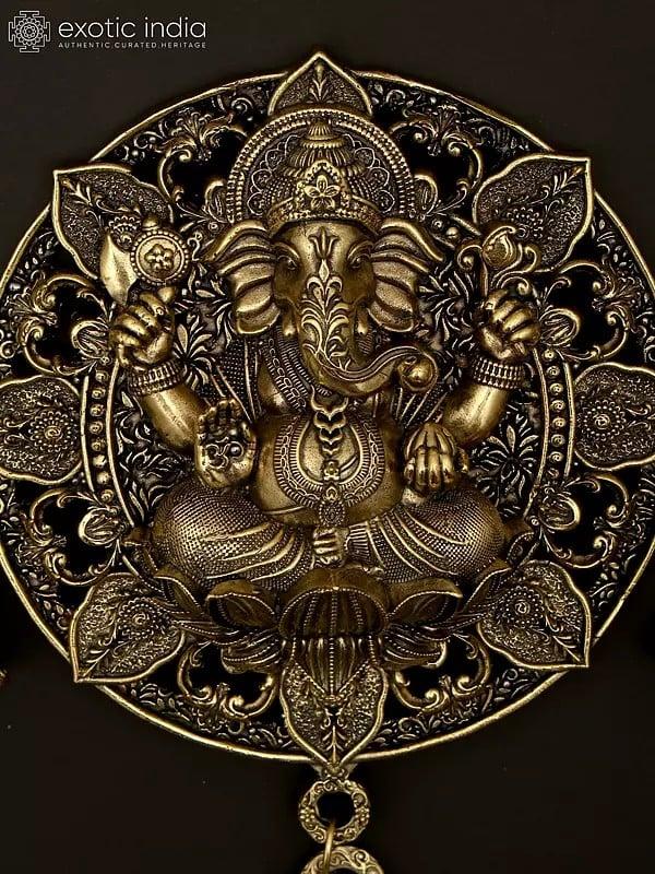 Exotic India 9" Superfine Lord Ganesha Bell | Wall Hanging Brass Statue 