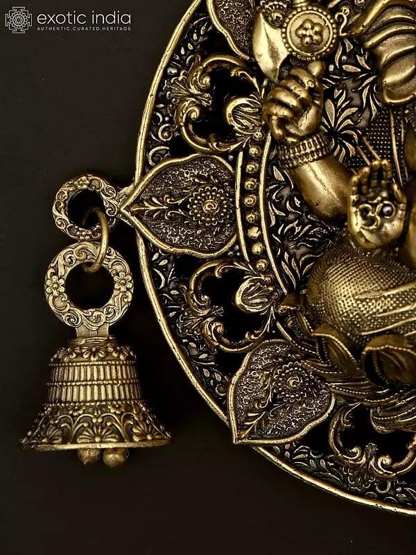 Exotic India 9" Superfine Lord Ganesha Bell | Wall Hanging Brass Statue 