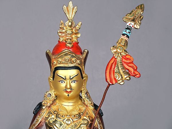 Exotic India 9" Tibetan Buddhist Deity Guru Padmasambhava Idol Seated On Pedestal 