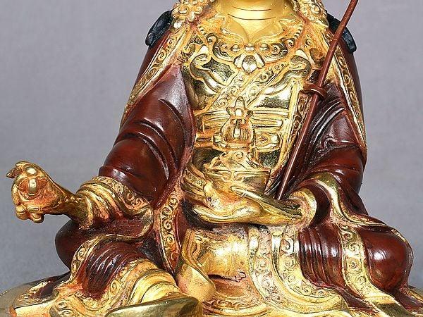 Exotic India 9" Tibetan Buddhist Deity Guru Padmasambhava Idol Seated On Pedestal 