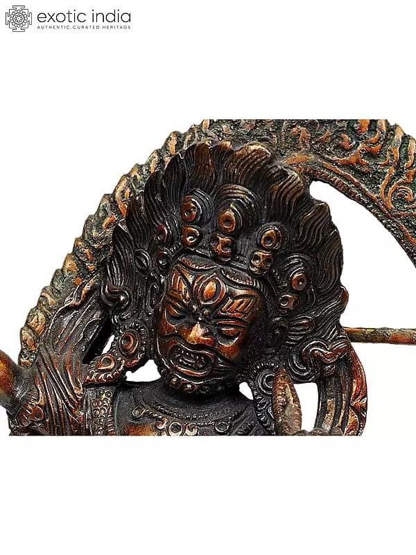 Exotic India 9" Tibetan Buddhist Deity Vajrapani With Agni Prabhavali In Brass | Handmade | Made In India 