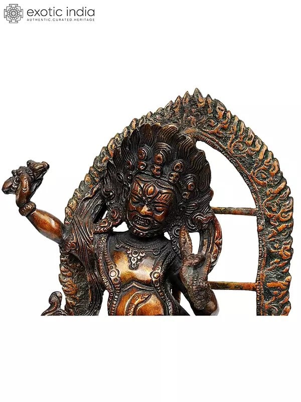 Exotic India 9" Tibetan Buddhist Deity Vajrapani With Agni Prabhavali In Brass | Handmade | Made In India 