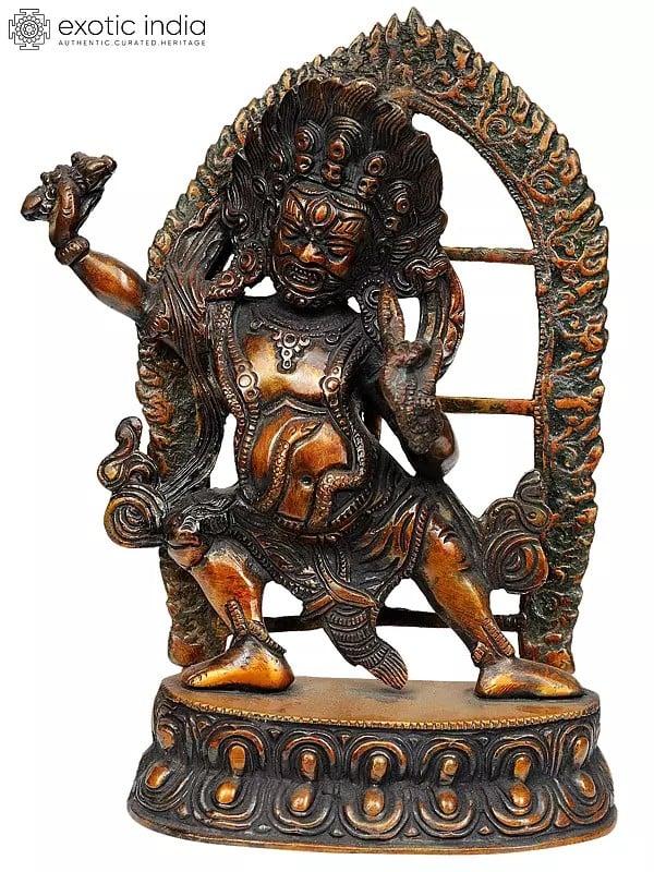 exotic india 9" Tibetan Buddhist Deity Vajrapani with Agni Prabhavali In Brass | Handmade | Made In India 