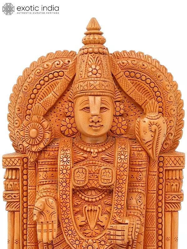 Exotic India 9" Tirupati Balaji (Venkateshvara) | Wood Carved Statue 