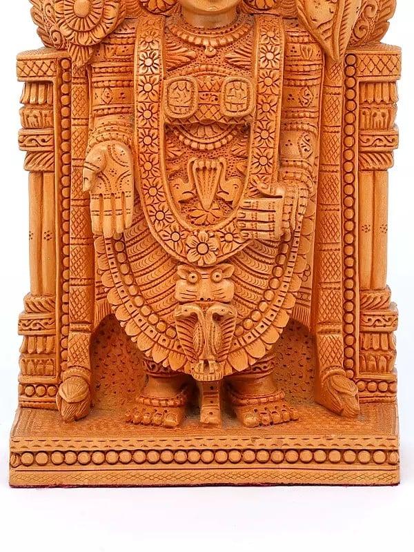 Exotic India 9" Tirupati Balaji (Venkateshvara) | Wood Carved Statue 