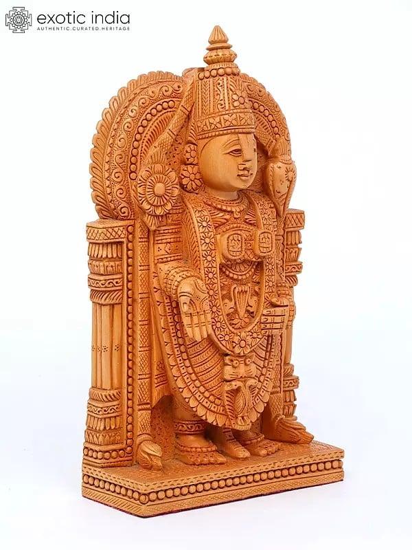 Exotic India 9" Tirupati Balaji (Venkateshvara) | Wood Carved Statue 