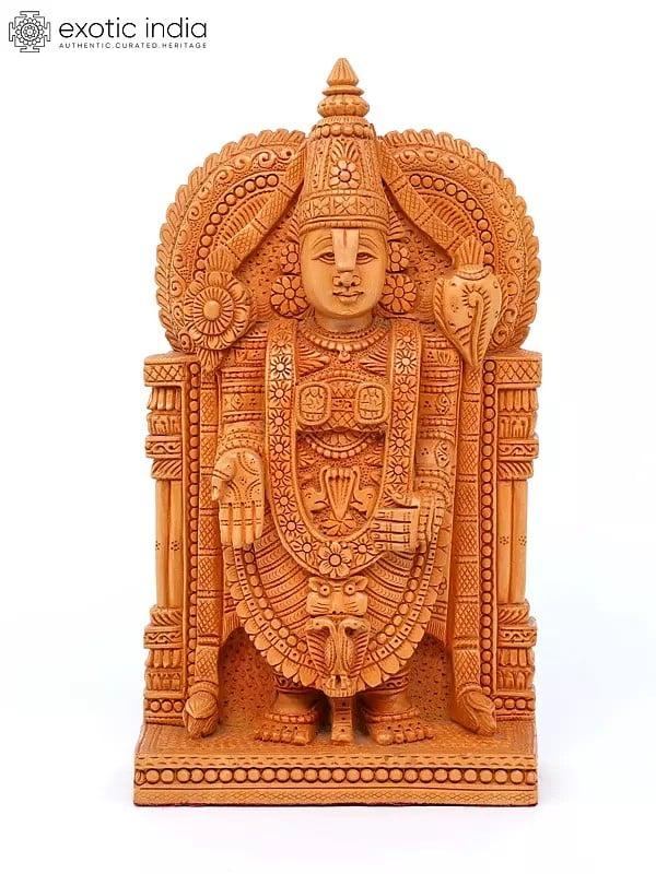 exotic india 9" Tirupati Balaji (Venkateshvara) | Wood Carved Statue 