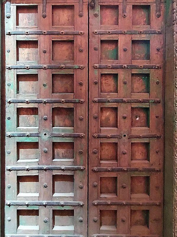 Exotic India 90" Large Floral Border Design Wood Door For Home 