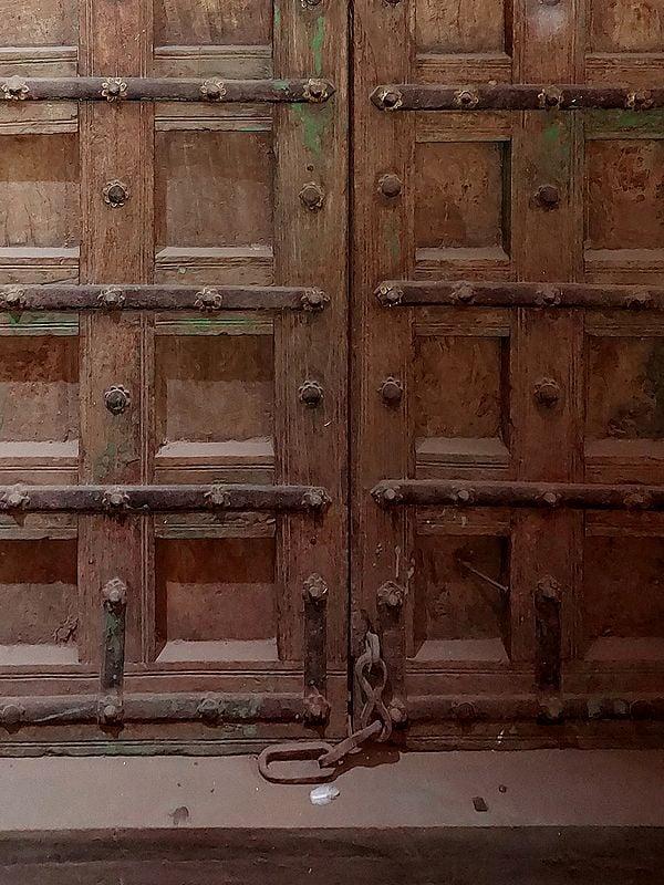 Exotic India 90" Large Floral Border Design Wood Door For Home 