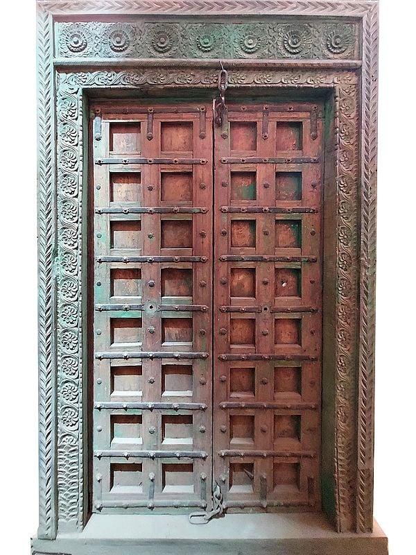 exotic india 90" Large Floral Border Design Wood Door For Home 