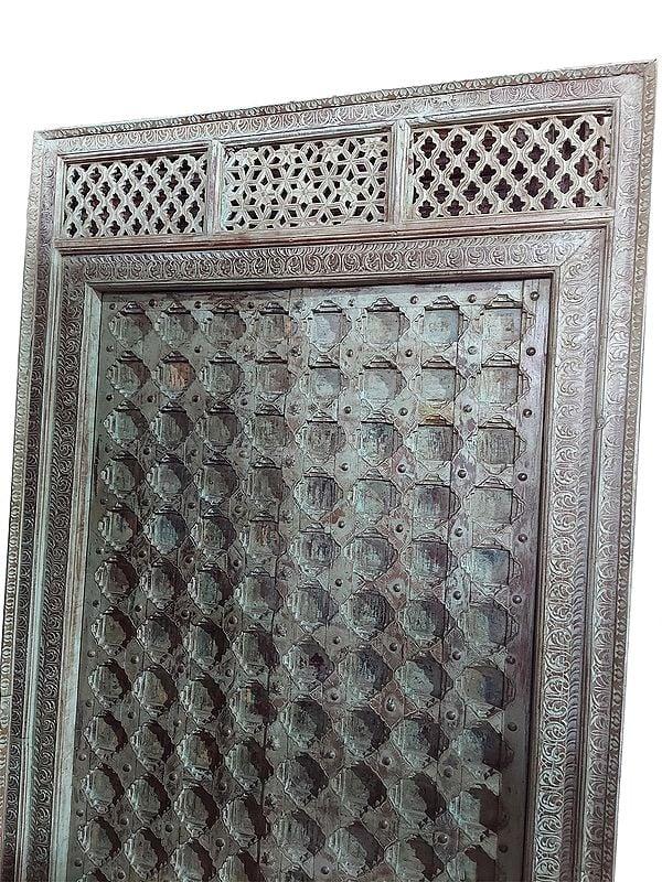 Exotic India 90" Large Traditional Design Handmade Wood Door 