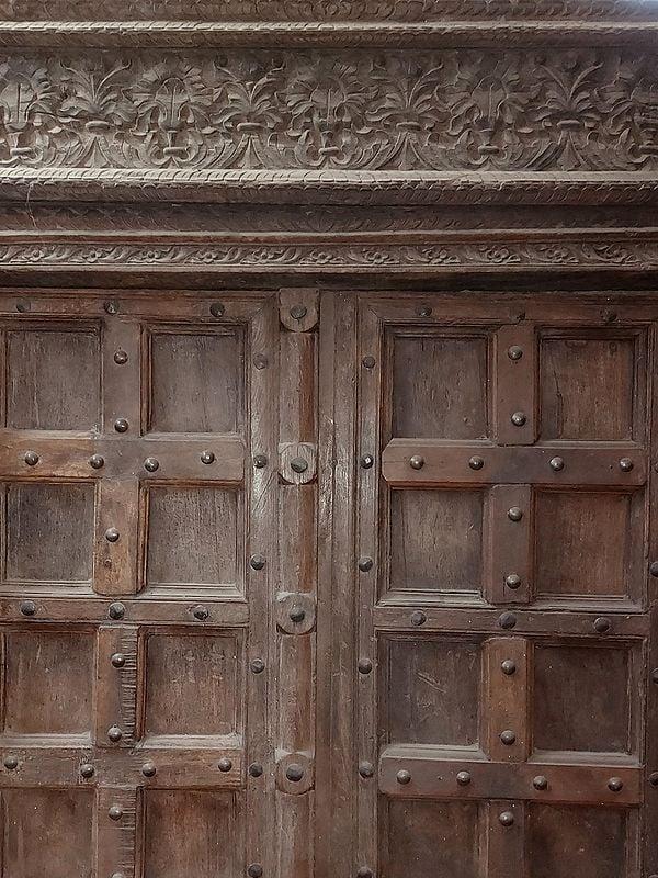 Exotic India 90" Large Traditional Square Design Old Wood Door | From Rajasthan 