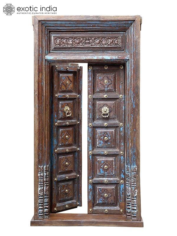 Exotic India 90" Large Vintage Indian Door | Home Temple Decor 