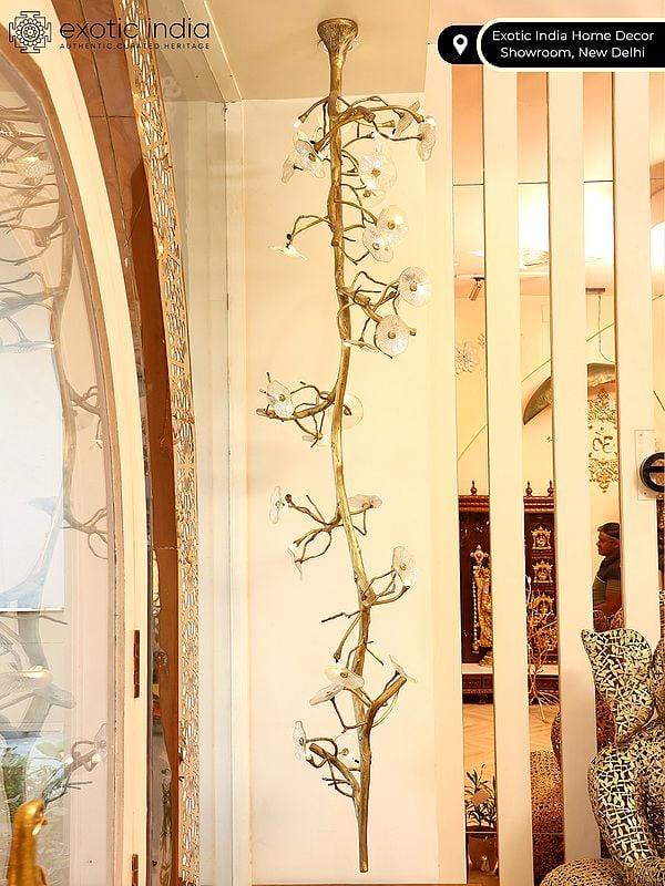 Exotic India 92" Brass Attractive Roof Lamp Of Tree Branches 