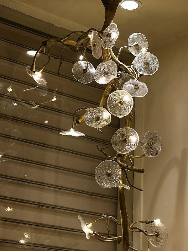Exotic India 92" Brass Attractive Roof Lamp Of Tree Branches 