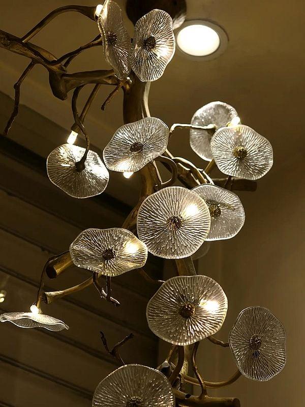 Exotic India 92" Brass Attractive Roof Lamp Of Tree Branches 