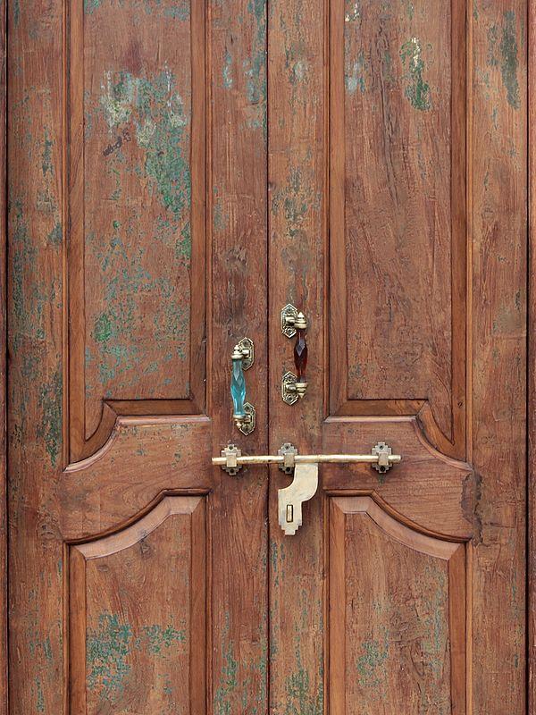 Exotic India 92" Large Flower Carved Teak Wood Indian Door