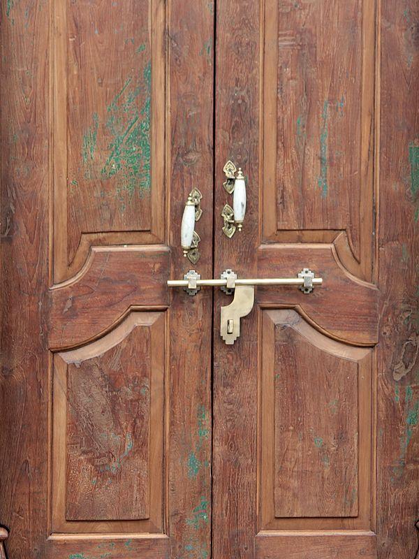 Exotic India 92" Large Old Traditional Flower Carved Teak Wood Indian Door 