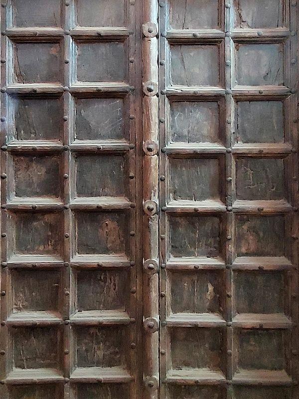 Exotic India 95" Large Old Carved Traditional Indian Wood Door