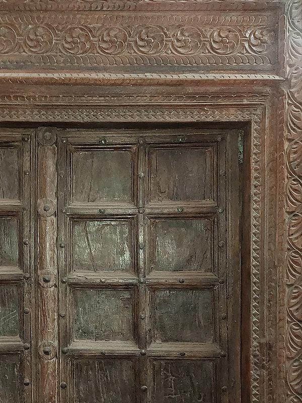 Exotic India 95" Large Old Carved Traditional Indian Wood Door