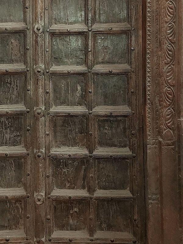 Exotic India 95" Large Old Carved Traditional Indian Wood Door
