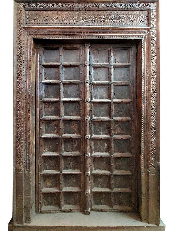 exotic india 95" Large Old Carved Traditional Indian Wood Door