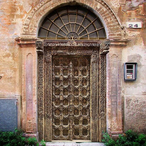 Exotic India 95" Large Old Wood Door And Tarditional Design In Frame