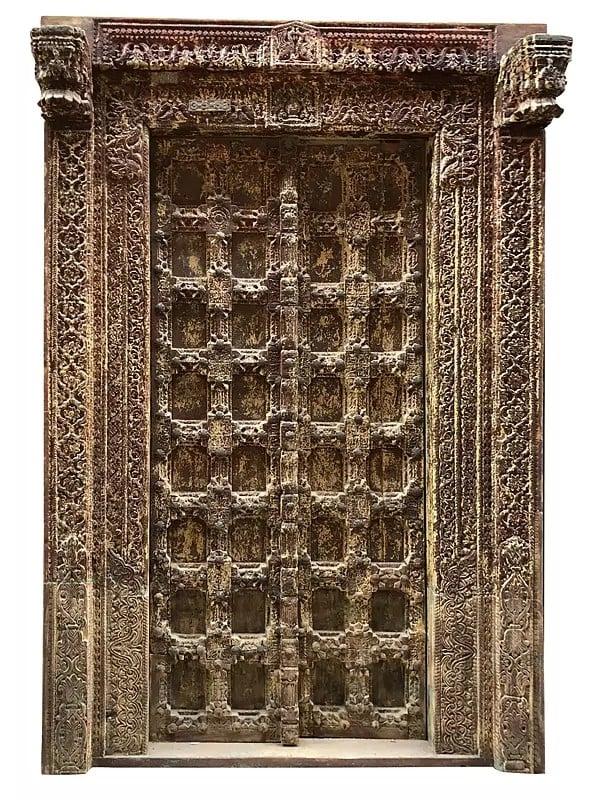 exotic india 95" Large Old Wood Door And Tarditional Design In Frame 