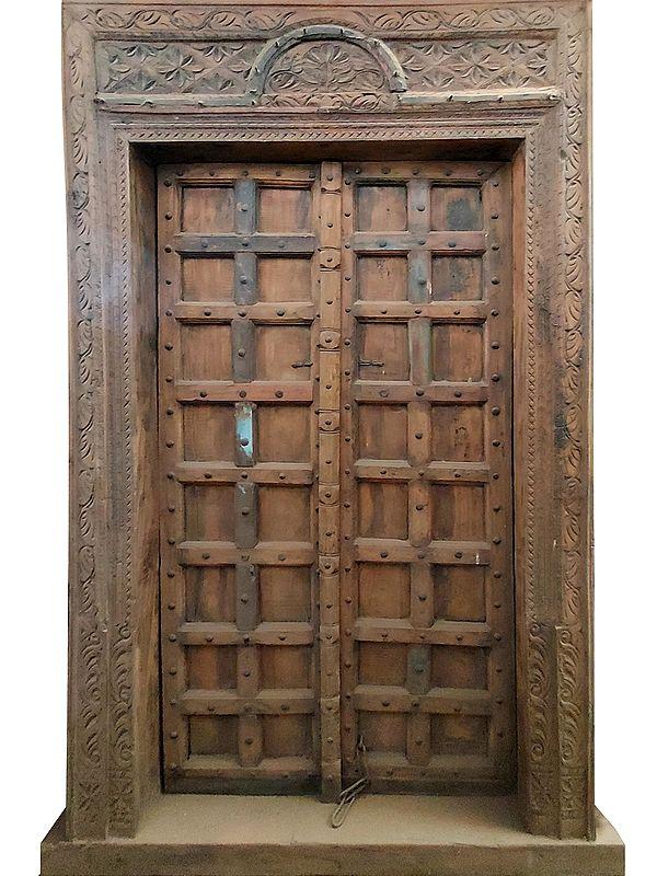 exotic india 96" Large Hand Carved Wood Door | Designer Door 