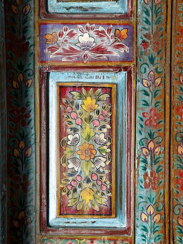 Exotic India 96" Large Hand-Painted Floral Design Entrance Door 
