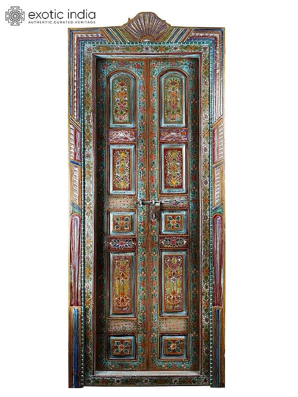 exotic india 96" Large Hand-Painted Floral Design Entrance Door 