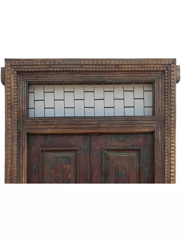 Exotic India 96" Large Traditional Village Wood Door And Iron Net In Skylight