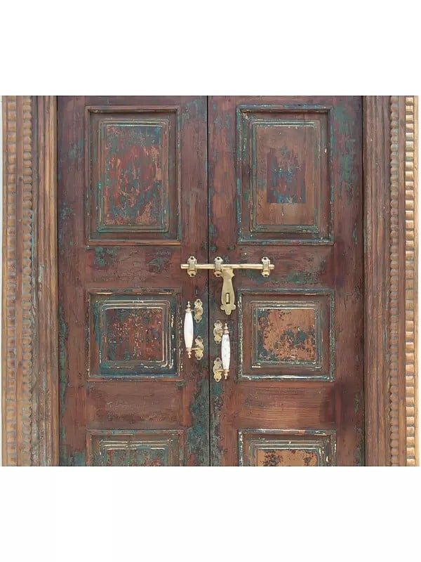 Exotic India 96" Large Traditional Village Wood Door And Iron Net In Skylight