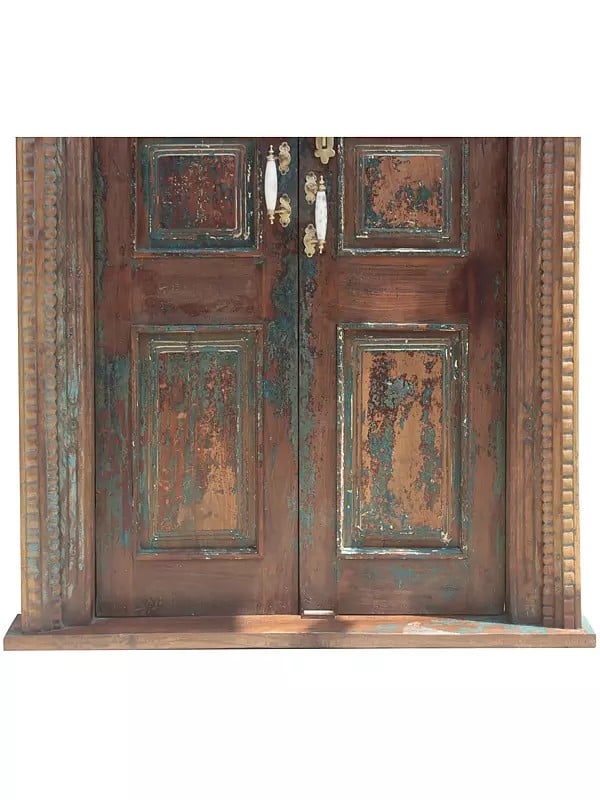 Exotic India 96" Large Traditional Village Wood Door And Iron Net In Skylight