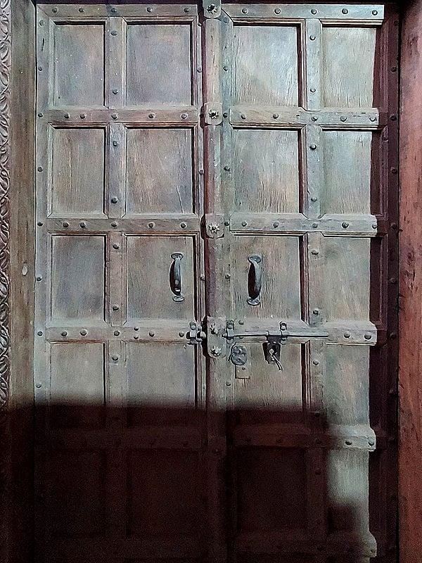 Exotic India 96" Large Wood Front Door With Frame | Wood Carving