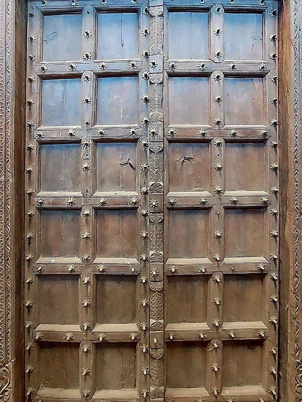 Exotic India 97" Large 100 Years Old Traditional Wood Door And Flower Design In Upper Side