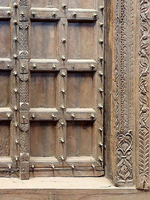 Exotic India 97" Large 100 Years Old Traditional Wood Door And Flower Design In Upper Side