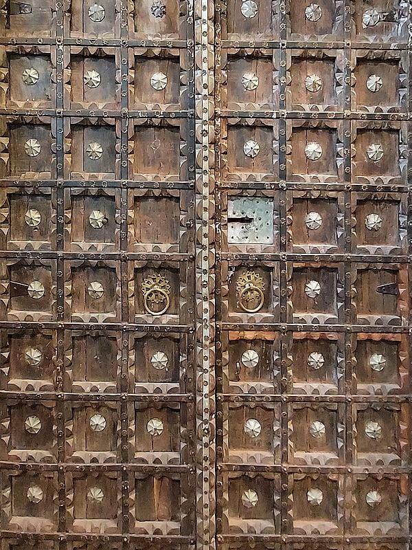 Exotic India 97" Large Square Design Wood Door | From Rajasthan 